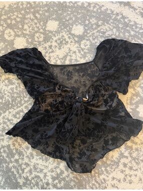 SHEIN Black Curve Floral Sheer Top